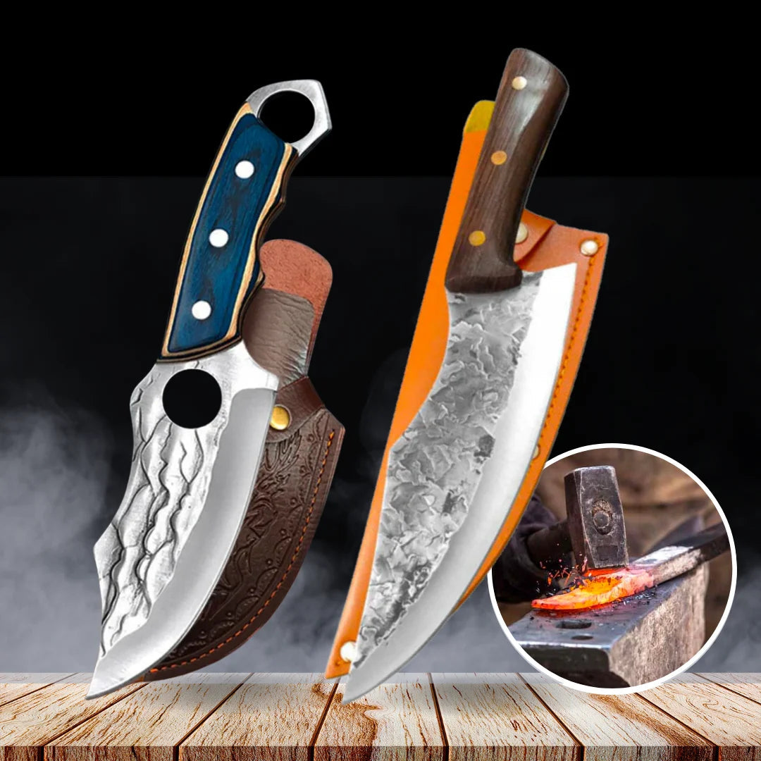 Combo de Cuchillo Profesional y Cuchillo Grande Forjado a Mano + 2 Fundas • Combo Fuego Espartacus™