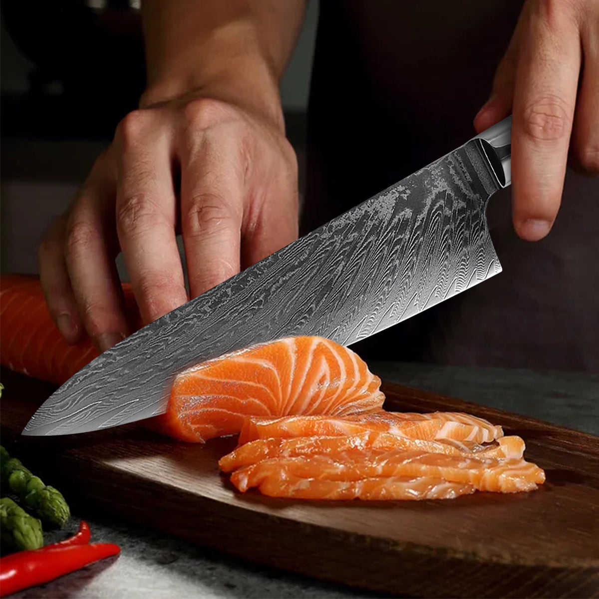 Cuchillo profesional 100% en acero Damasco VG10 • Cuchillo "Chef" Ocean